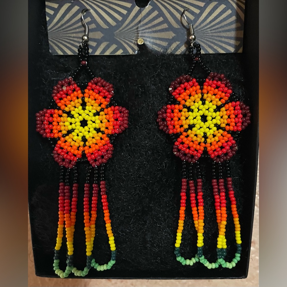 Beautiful handmade very colorful beaded earrings.
